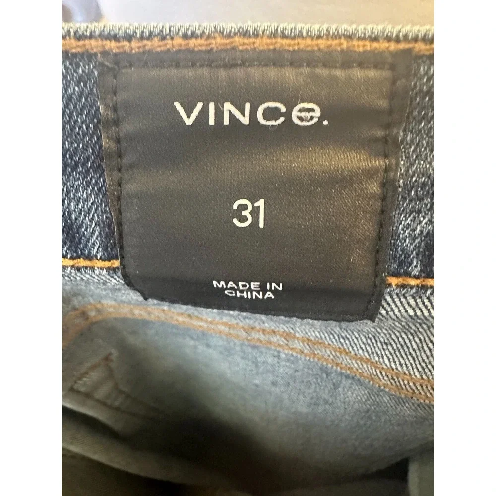 VINCE Distressed Wide Leg Flare Blue Jeans SZ 31 NWOT - Picture 4 of 5